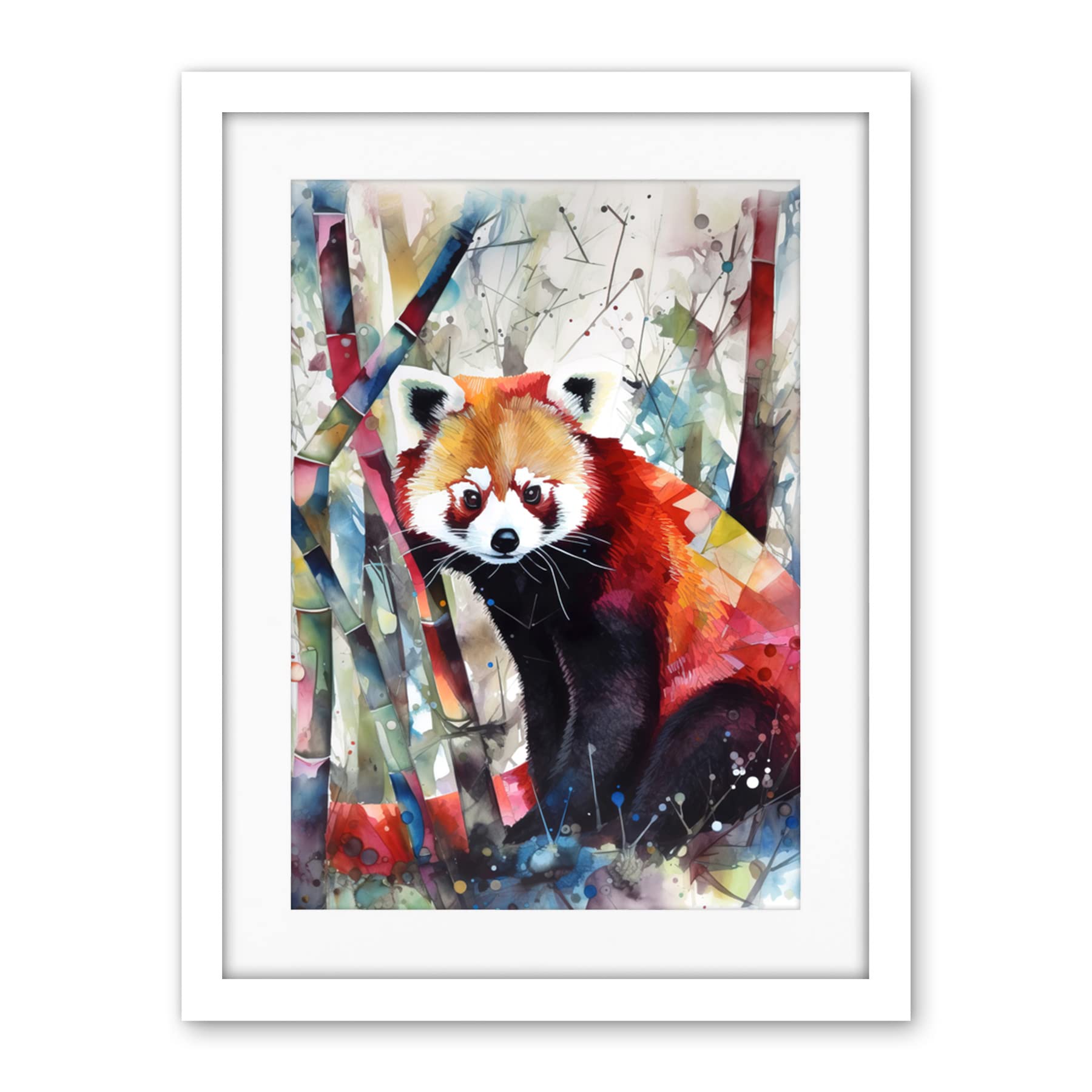 Artery8 Red Panda In Bamboo Forest Folk Art Artwork Framed Wall Art Print 18X24 Inch