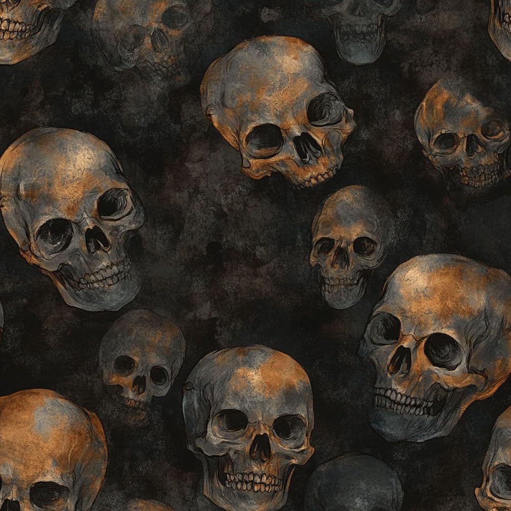 Jiaoqss B Self Adhesive Wallpaper Dark Rown Skull Stick On Wallpaper Gothic Skull Vinyl Renter Friendly Wallpaper Waterproof Diy Furniture Sticker For Edroom Living Room
