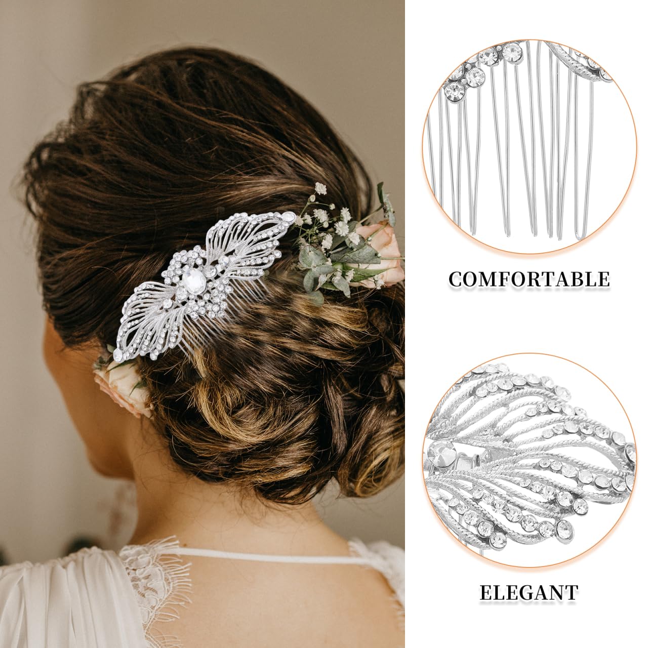 FRCOLOR Bridal Hair Comb with Rhinestones and Simulated Pearls Elegant Wedding Hair Accessory Lightweight Comb Clip for Bride Special Occasions - Image 3