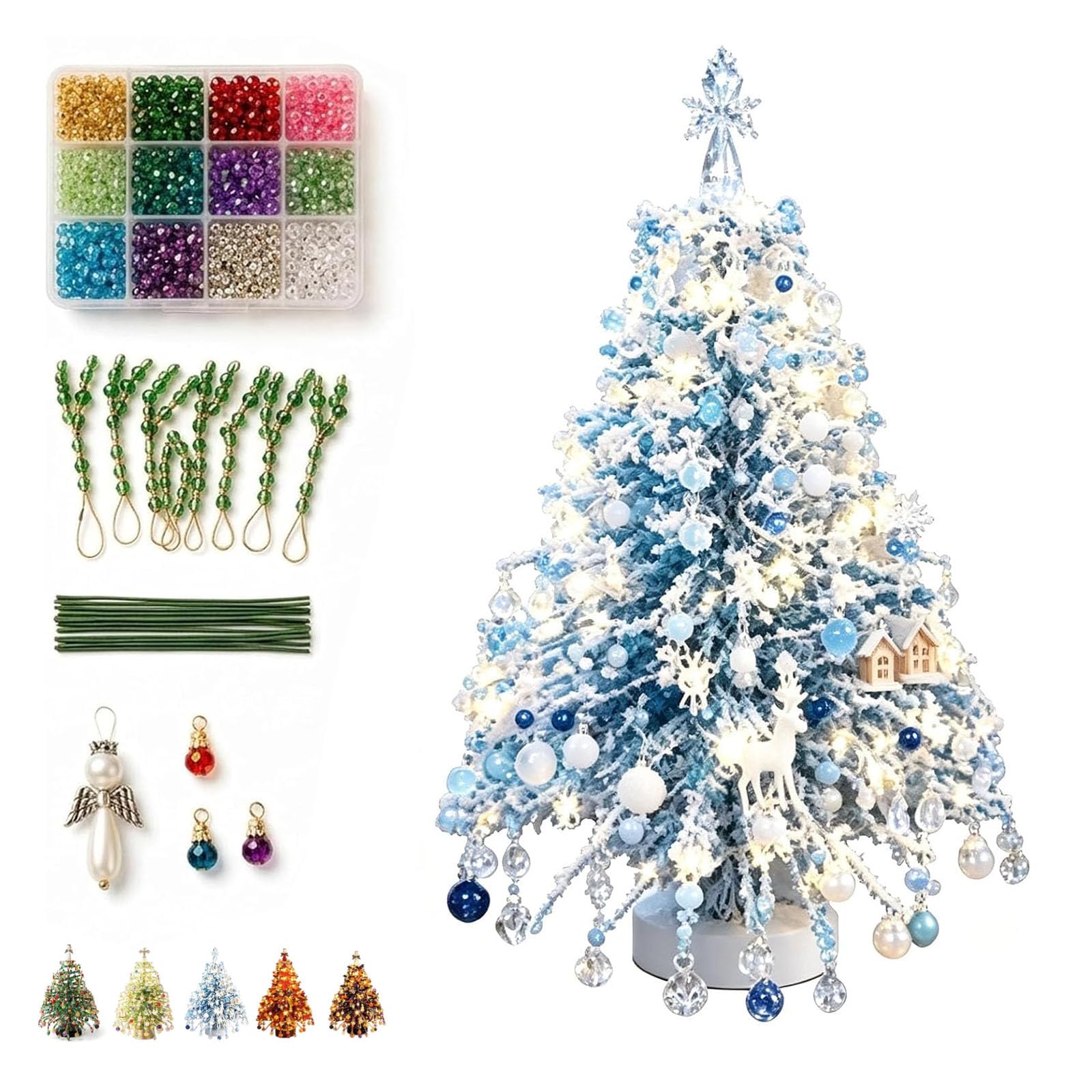 DIY Beaded Christmas Tree Kit, Pearl Art Kits for Adults & Beginners | Handmade Bead Christmas Tree Making Kit, with Colorful Beads & Ornaments, Christmas Craft Gift for Craft Lovers (#E)