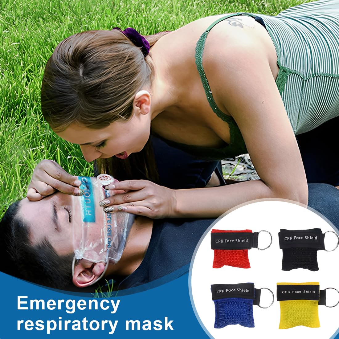 NHQZ 4 pezzi Maschera di respirazione Portachiavi CPR Face Shield di Primo Soccorso Pocket Mask Primo Soccorso Maschere respiratorie per Il Primo Soccorso o addestramento AED(A)
