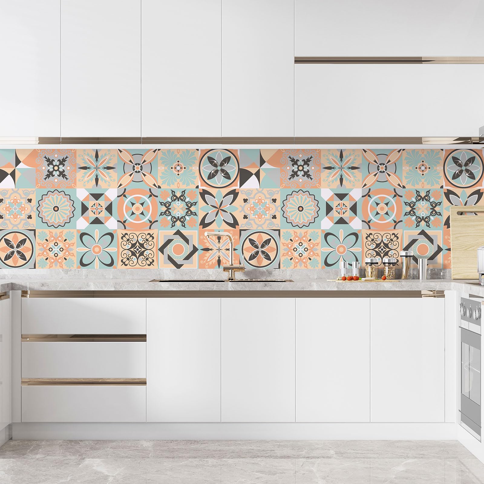 Lumalea Adesivo per cucina, effetto piastrelle di cemento, 3617689950150, adesivo + protezione opaca, 90 x 180 cm