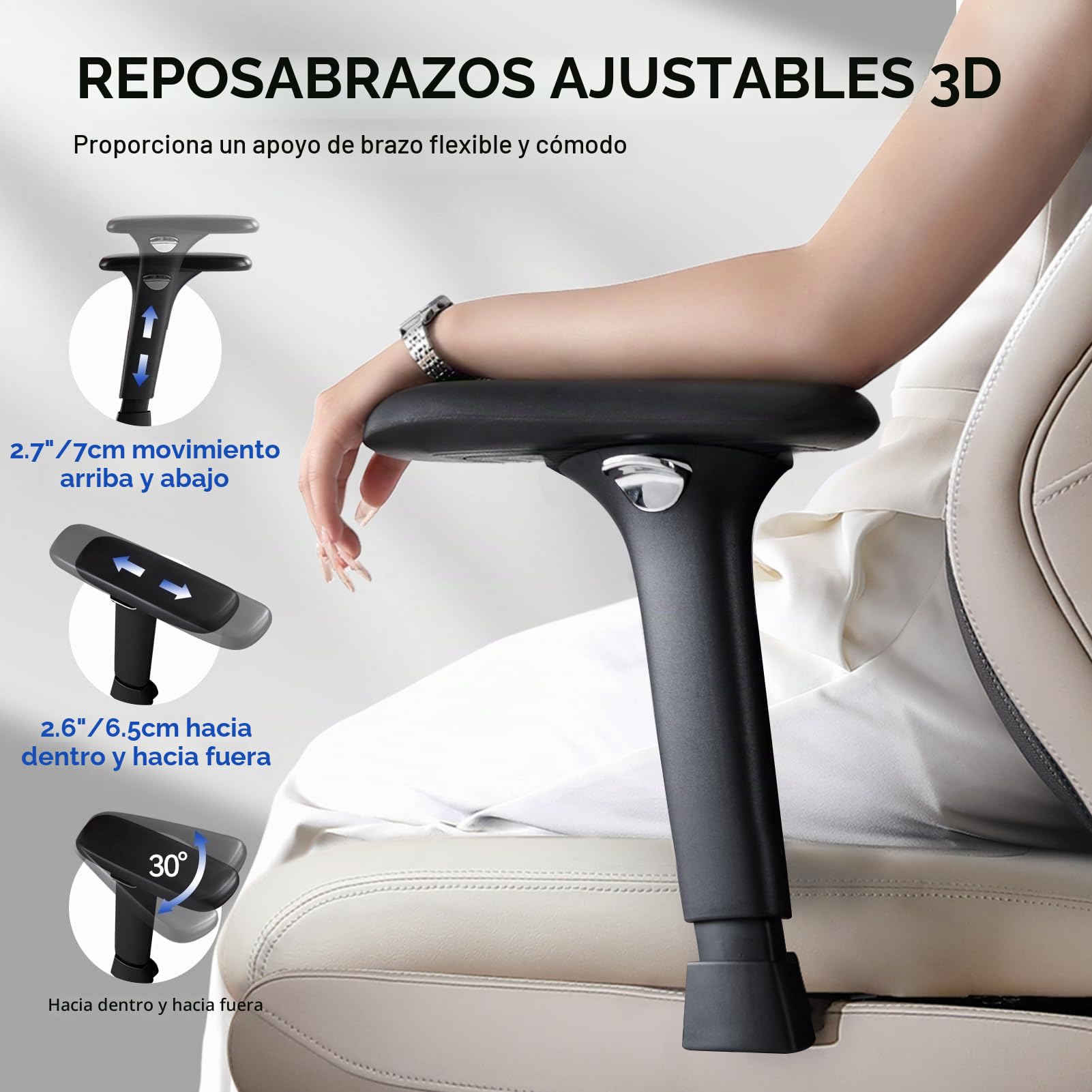 EMIAH Silla Oficina Ergonómica, Silla de Escritorio Reclinable con Reposapiés, Reposabrazos Ajustables, Silla Game de Respaldo Alto, Silla de Ordenador Ejecutiva con Soporte Lumbar, Cuero PU (Blanco)