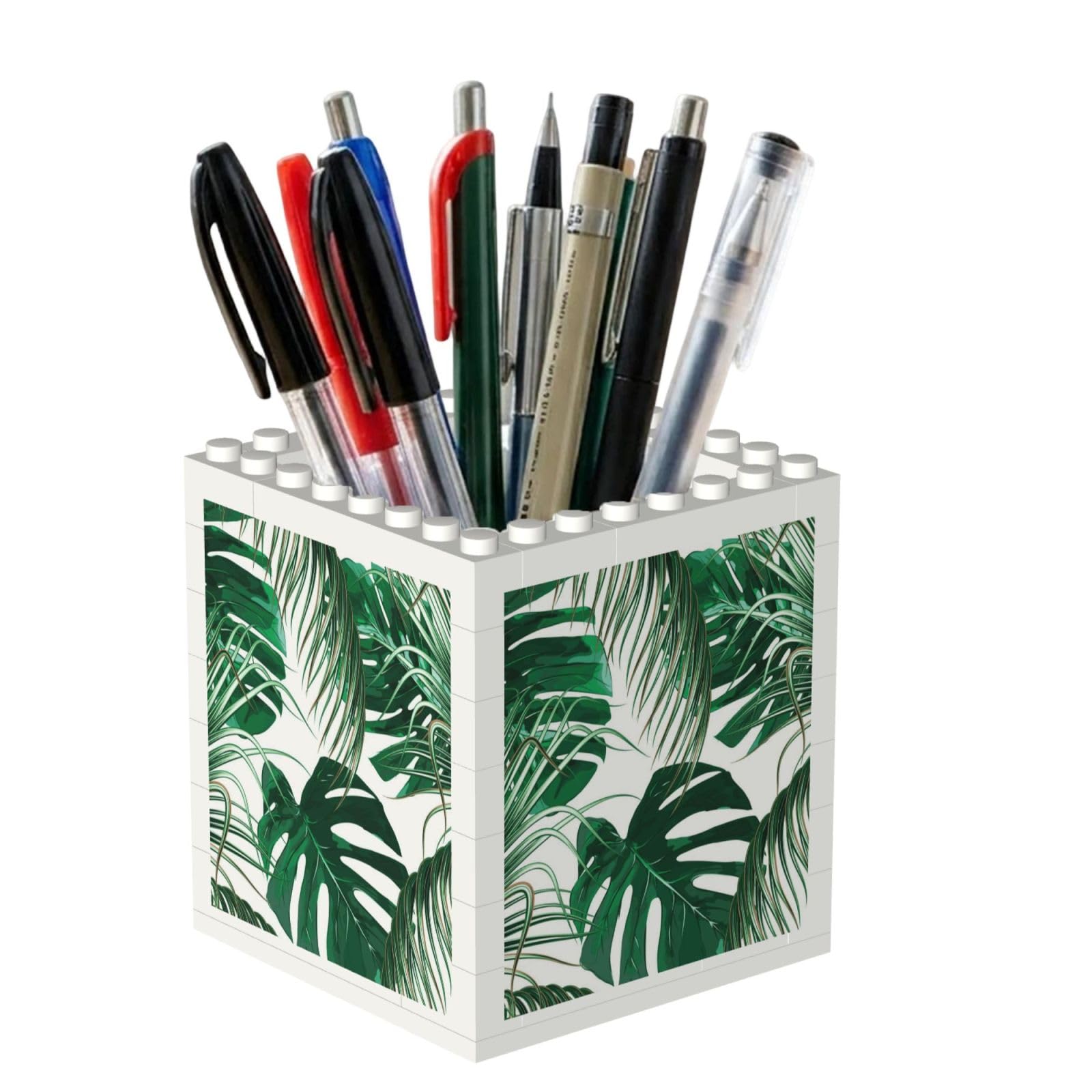 Poadnly Tropical Green Palm Leaves Jungle Leaf, Pen Pot Pencil Holder for Office Home School, Compact Desk Organiser for Office Stationery