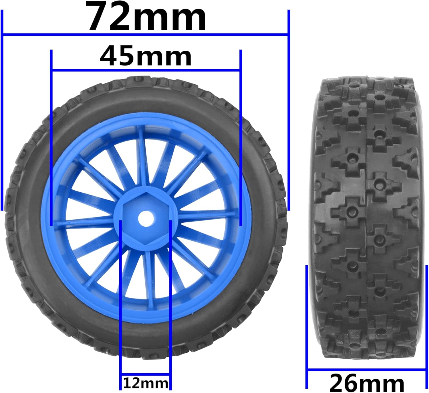 4Pack Vgoohobby OD2.83in 1/10 On Road Rubber Tires w/Nylon Wheel Rims 12mm Hex Compatible with HSP HPI Redcat Tamiya Traxxas 1/10 RC On Road Racing Touring Car (Blue)