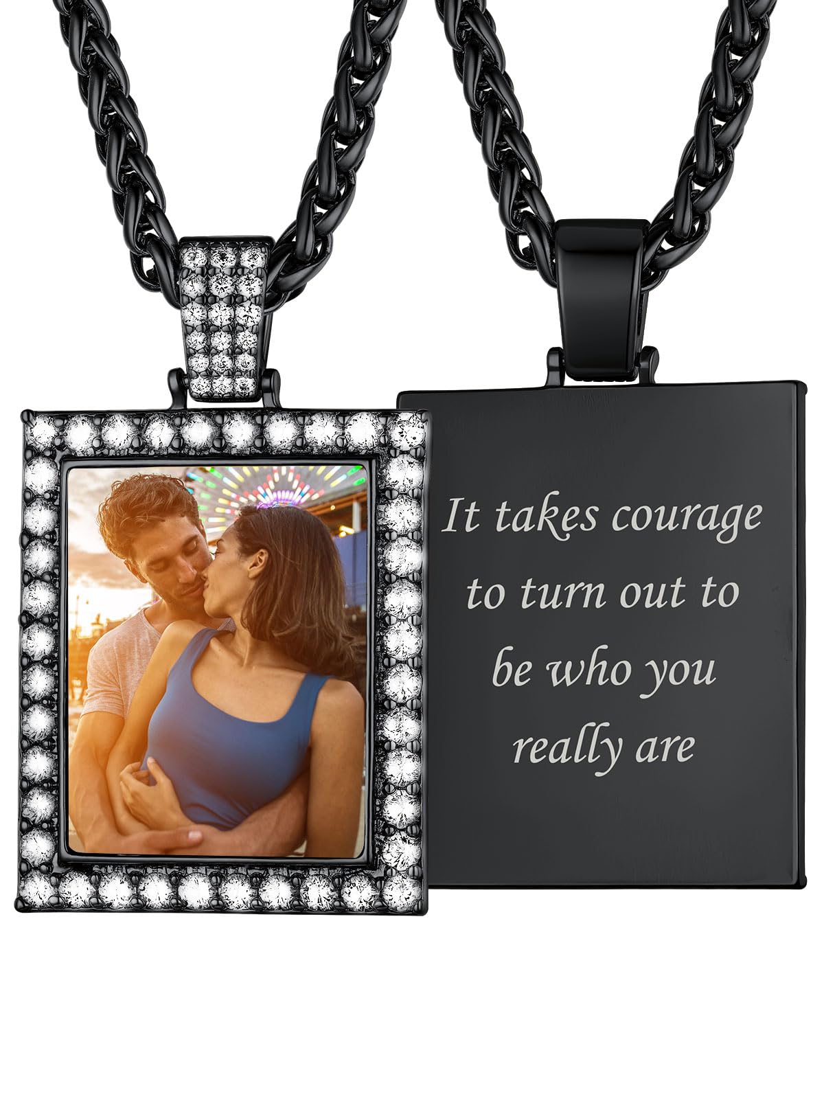 Custom4U Picture Necklace Personalized Photo Circle Chain for Men Women