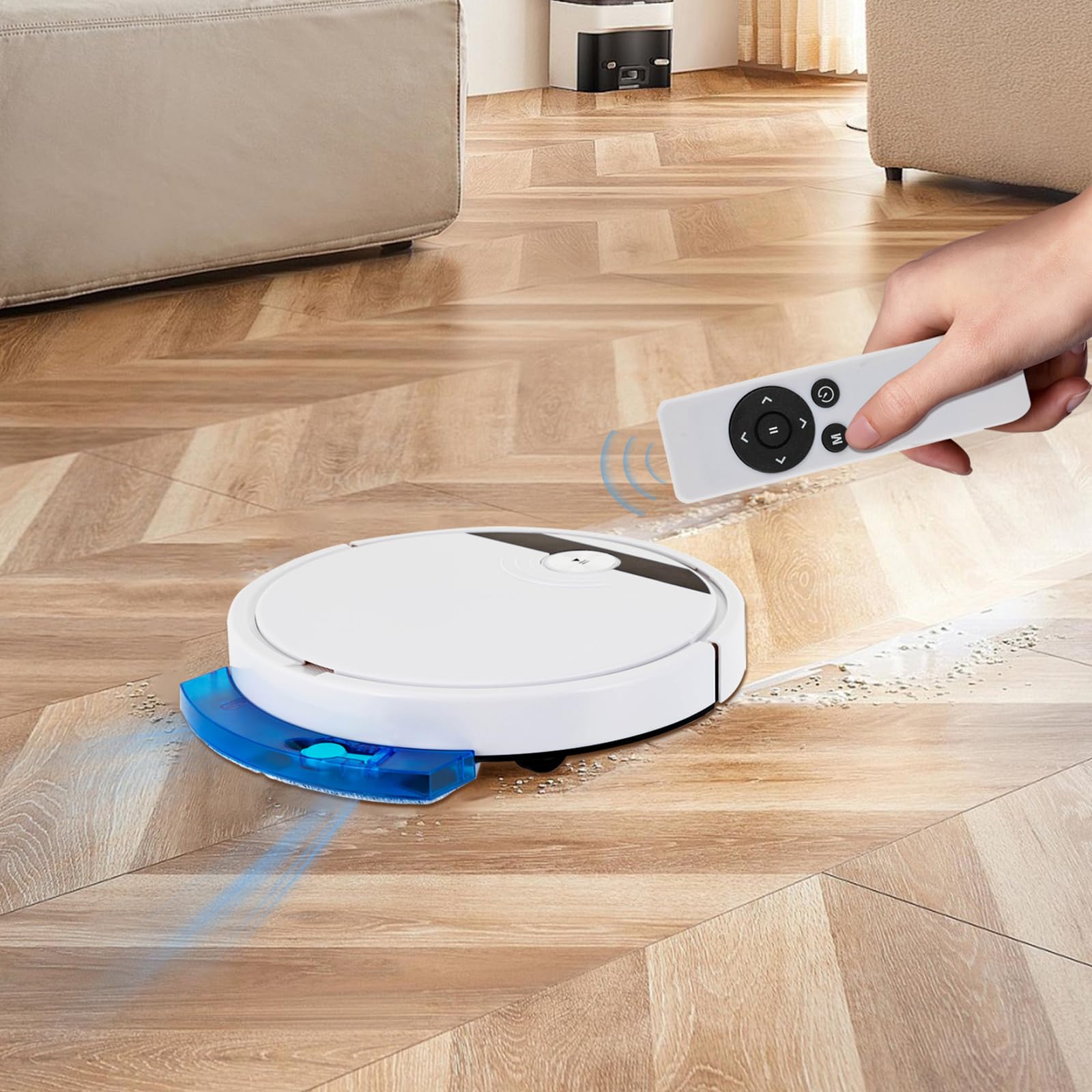 Barredora 3 en 1 de 15 W, mando a distancia, multifunción, gran potencia de succión, varios métodos de control, caja de polvo, varios orificios de refrigeración, cepillos de borde, para apartamentos