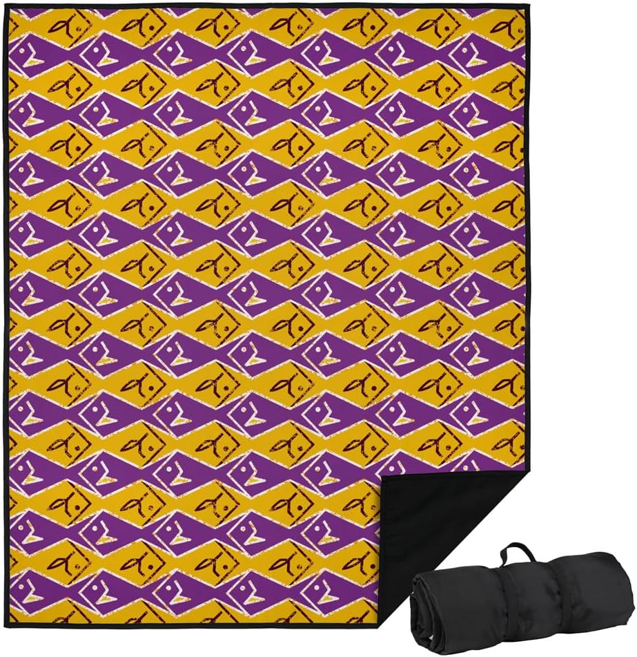 LOGOVISION JQ Licensing - JL-JP Picnic Outdoor Blanket, 50"x60" Zip Fishing Pattern Orange and Purple, Foldable Blanket for Picnic, Beach, Camping, Park, Tailgate