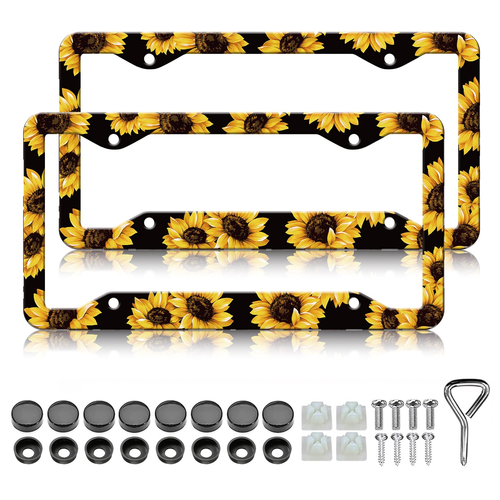 Sunflower License Plate Frames - 2 Pack Sunflowers Yellow Flower License Plate Holder,Aluminum Metal Rust-Proof Waterproof Car Decorative Tag Frames for Standard US Canada 12x6 Inch