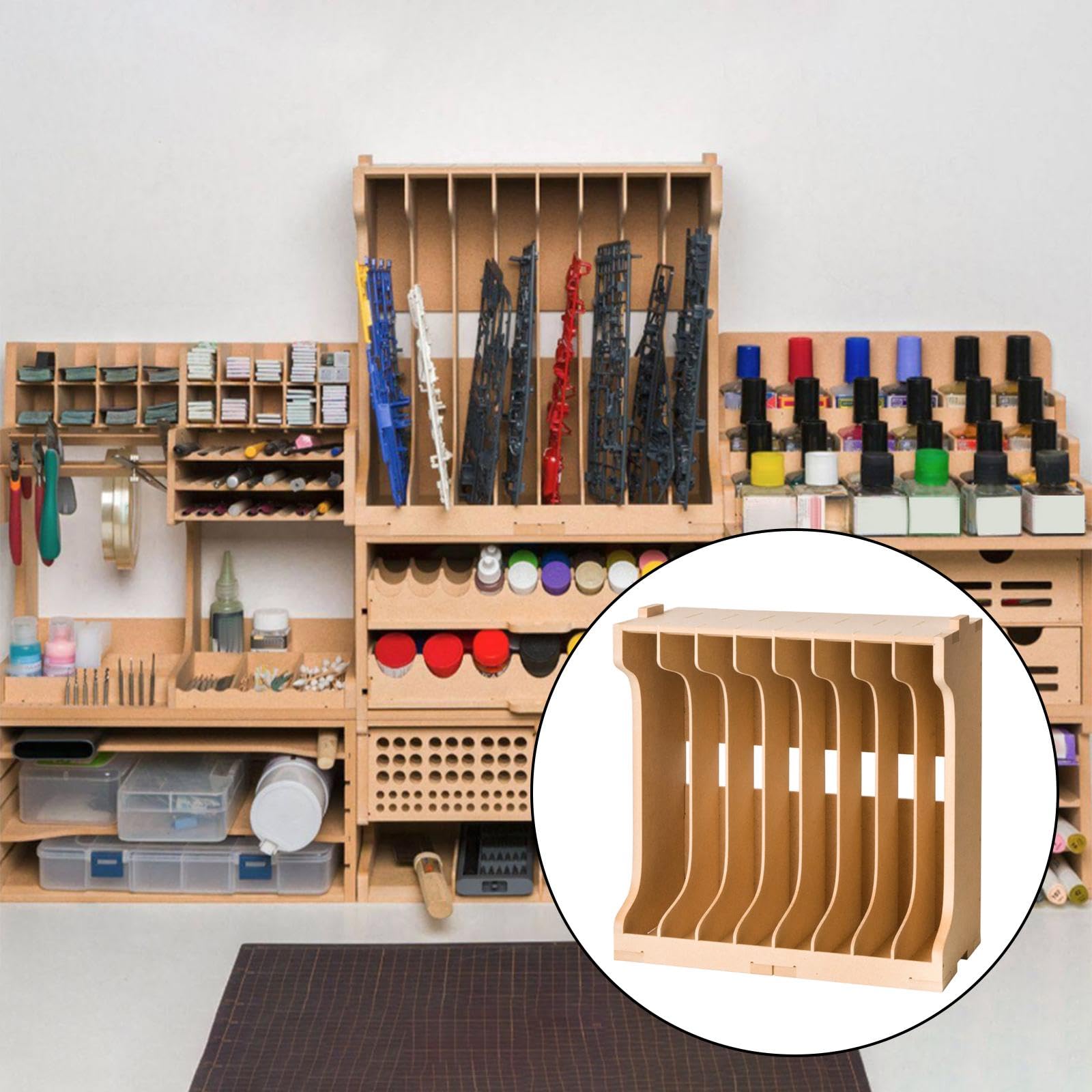 Modellbausatz Werkzeugaufbewahrungsregal Teilehalter Bastelständer MDF Holzregal für Zubehör Und Spritzlinge für Kreativen Modellbau Hobbyraum, 30x15x40cm