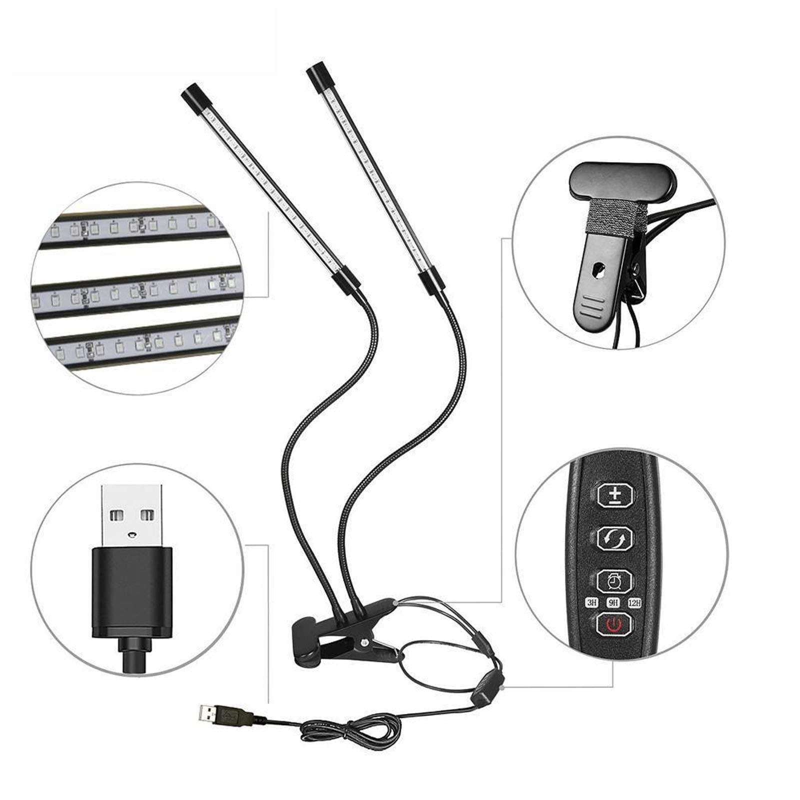 Luz de Cultivo de Plantas de 80 W, luz de Planta LED de Doble Cabezal, 9 Niveles Regulables, 3 Modos de Temporizador (3H/9H/12H), Utilizada para la germinación de Plantas, floración a Fruta