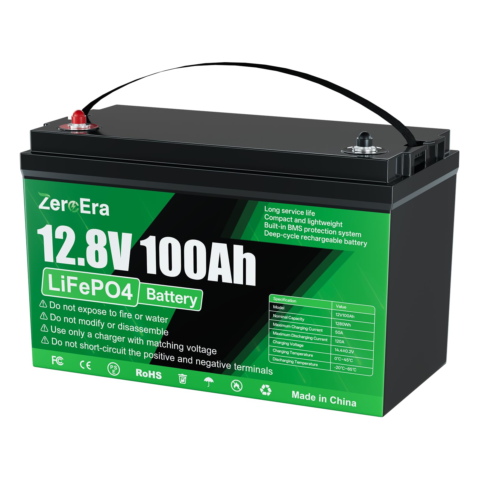 ZeroEra Akumulator LiFePO4 12 V 100 Ah, 1280 Wh, ochrona przed zimnem, 10000-15000 cykli, seria równoległa, RV Boot Off-Grid Solar Storag
