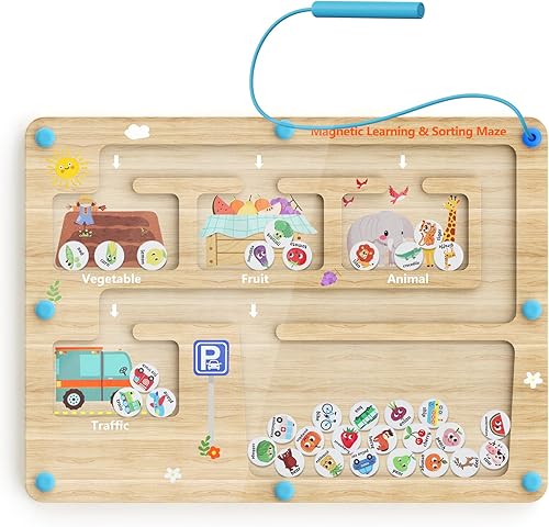 Juguete de laberinto magnético, juguetes Montessori con palabras a la vista para niños de 3, 4 y 5 años, tablero de actividades de rompecabezas de