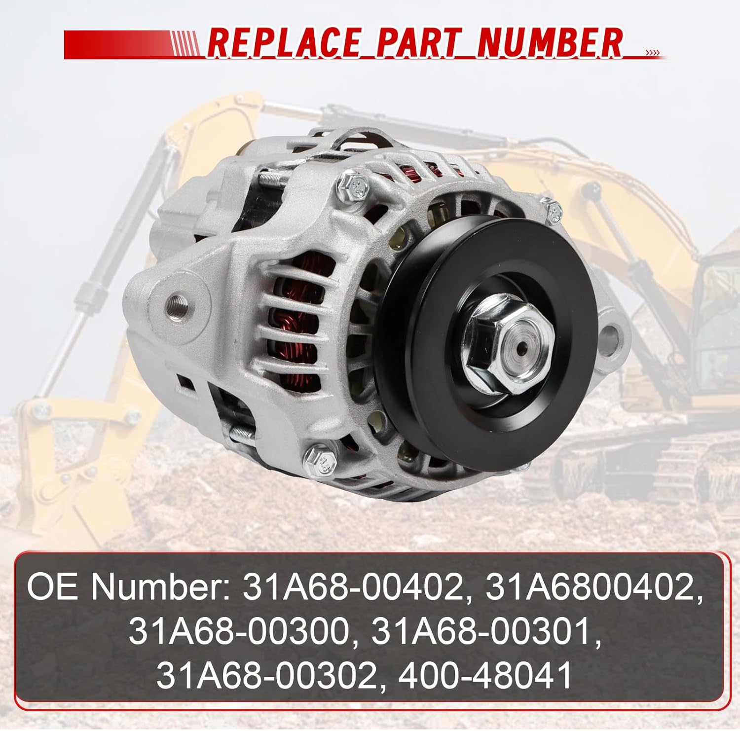 Alternator Generator Assembly, 31A68-00402 31A6800402 1PC 12V 50A Alternator Replacement for Mitsubishi Engine S3L S4L S3L2 S4L2 K4N SQ Series