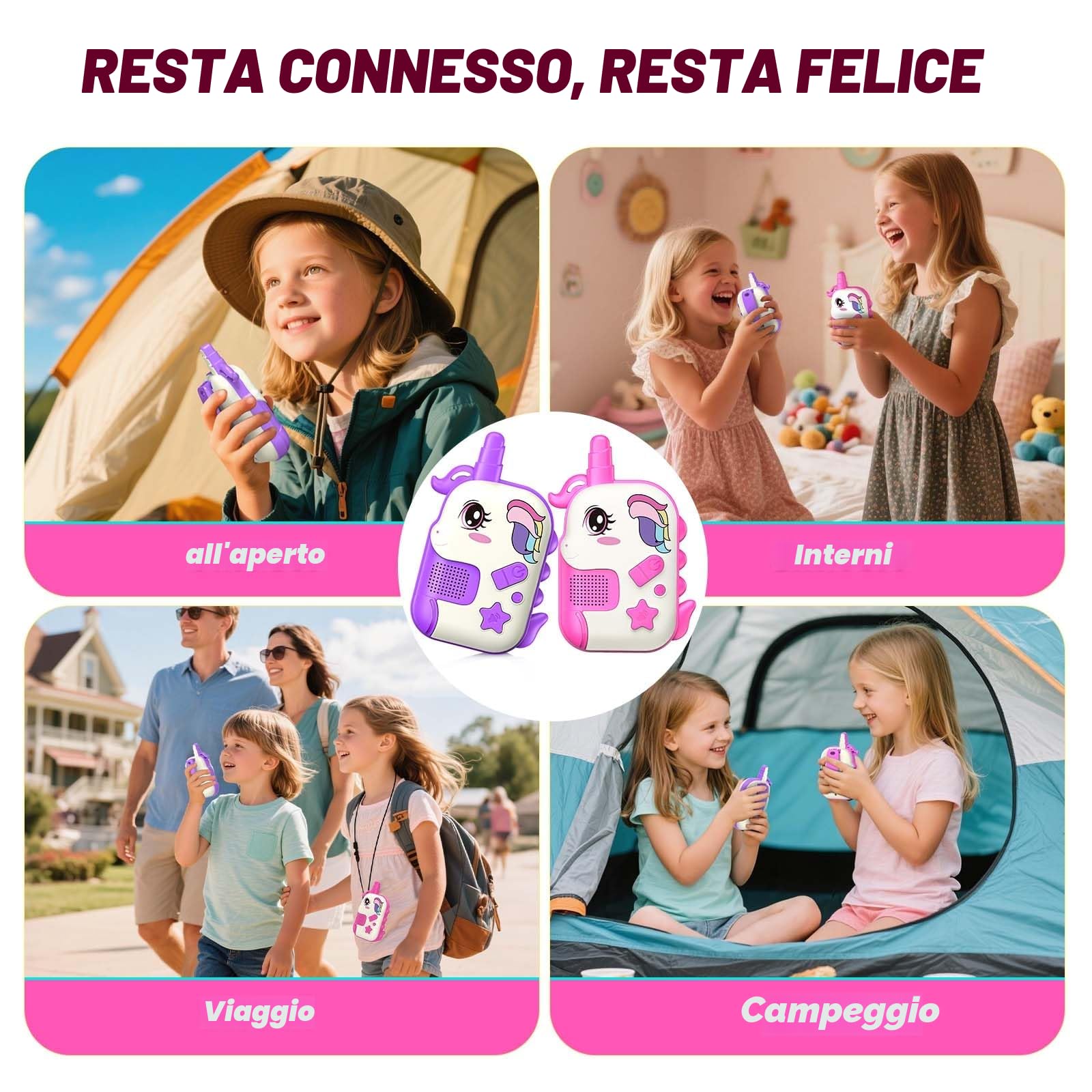 Walkie-Talkie Bambini Ricaricabili, Giocattoli Bambina 3 4 5 6 7 8 Anni Unicorno Walkie Talkie Regalo Bimba 3-8 Anni Giochi Bambina 3-8 Anni Regalo Regali di Pasqua Compleanno per Ragazzi Ragazze