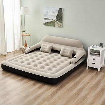 Queen Size Air Mattress Sofa Bed with Headboard and Pillow, Inflatable Bed Overnight