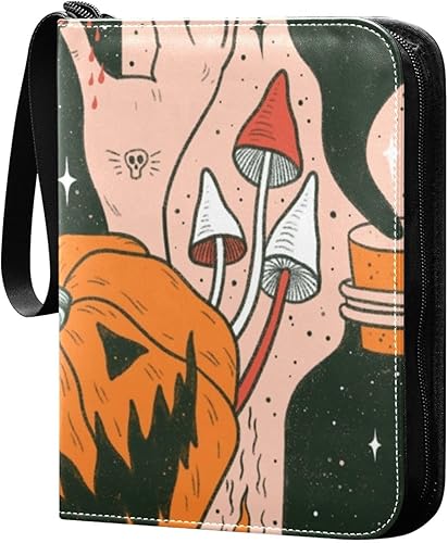 Pumpkins Cats Cards Album in Durable PU Leather, Secure Zippered Design, Playing Card Binder Waterproof