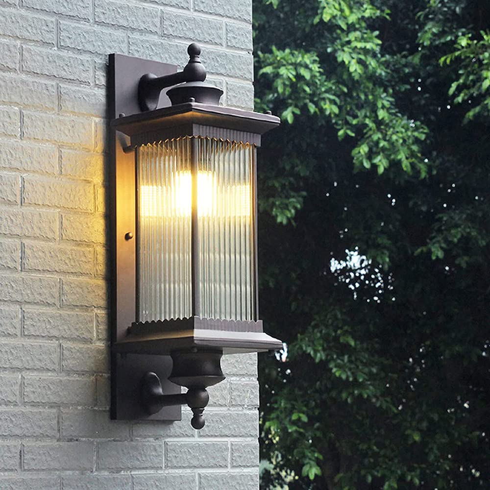 NEAFP Waterproof Outdoor Wall Lamp Porch Light Brown Aluminum Wall Sconce Light Victorian Vintage Outside Glass Lantern Corridor Villa Patio Garden Decoration Wall Lighting HGCHH