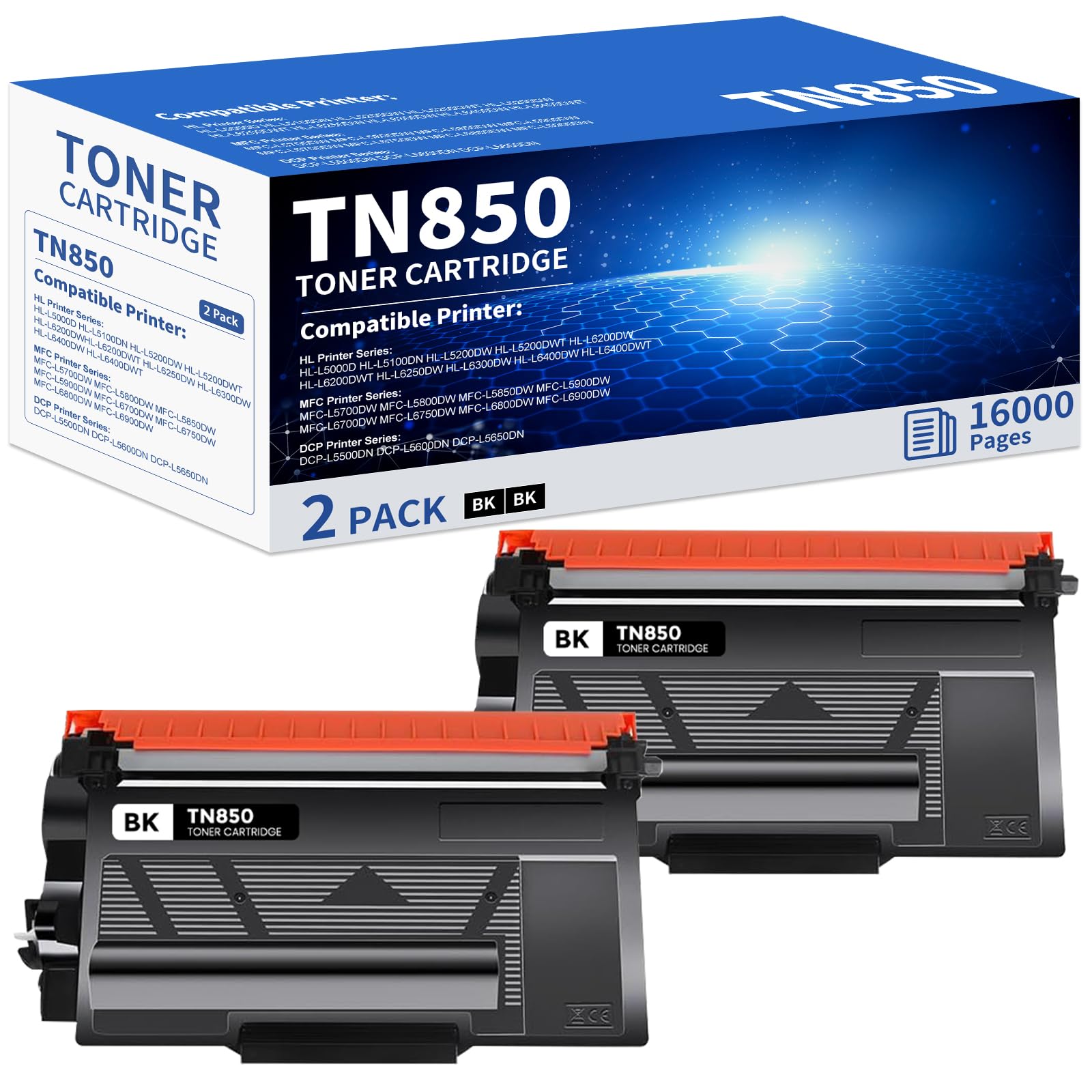 Photo 1 of TN850 Toner Cartridge Replacement for Brother TN-850 High Yield Black Toner Cartridge TN 850 TN850BK TN820 Use for HL-L6200DWT L6200DW L5200DW L5100DN MFC-L5800DW L5700DW L6700DW L6800DW (2 Black)