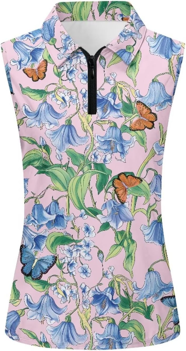 Women's Golf Sleeveless Shirt Collar Zipper Tennis Shirt Size：XS-2XL