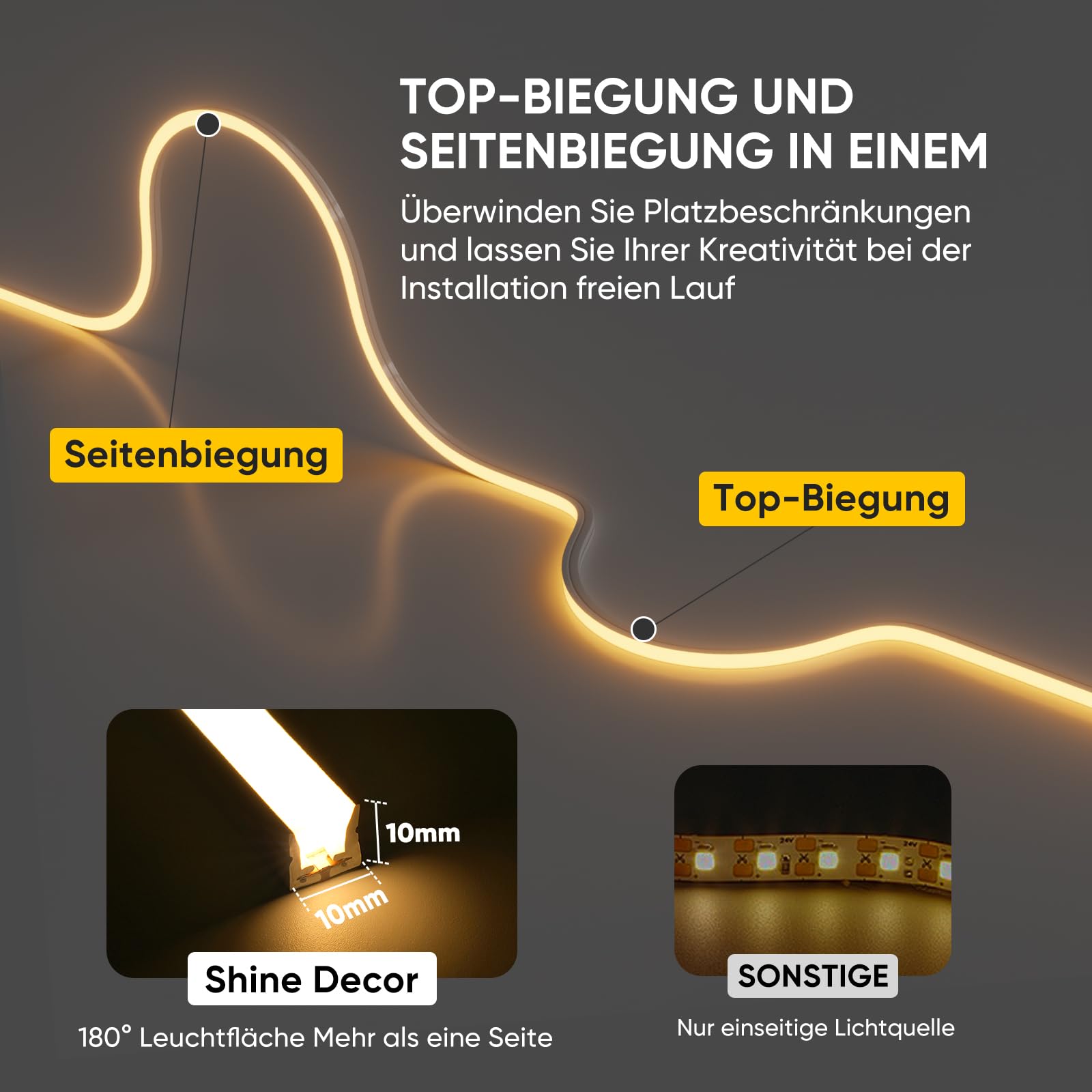 Shine Decor 3D Bend Neon LED Strip, AC 220V-240V Flexibler Neon LED Streifen, IP65 Wasserdichter Neon Lichtstreifen aus Silikonmaterial mit CE-Zertifizierung für Küche und Wohnzimmer (5M, Warmweiß)