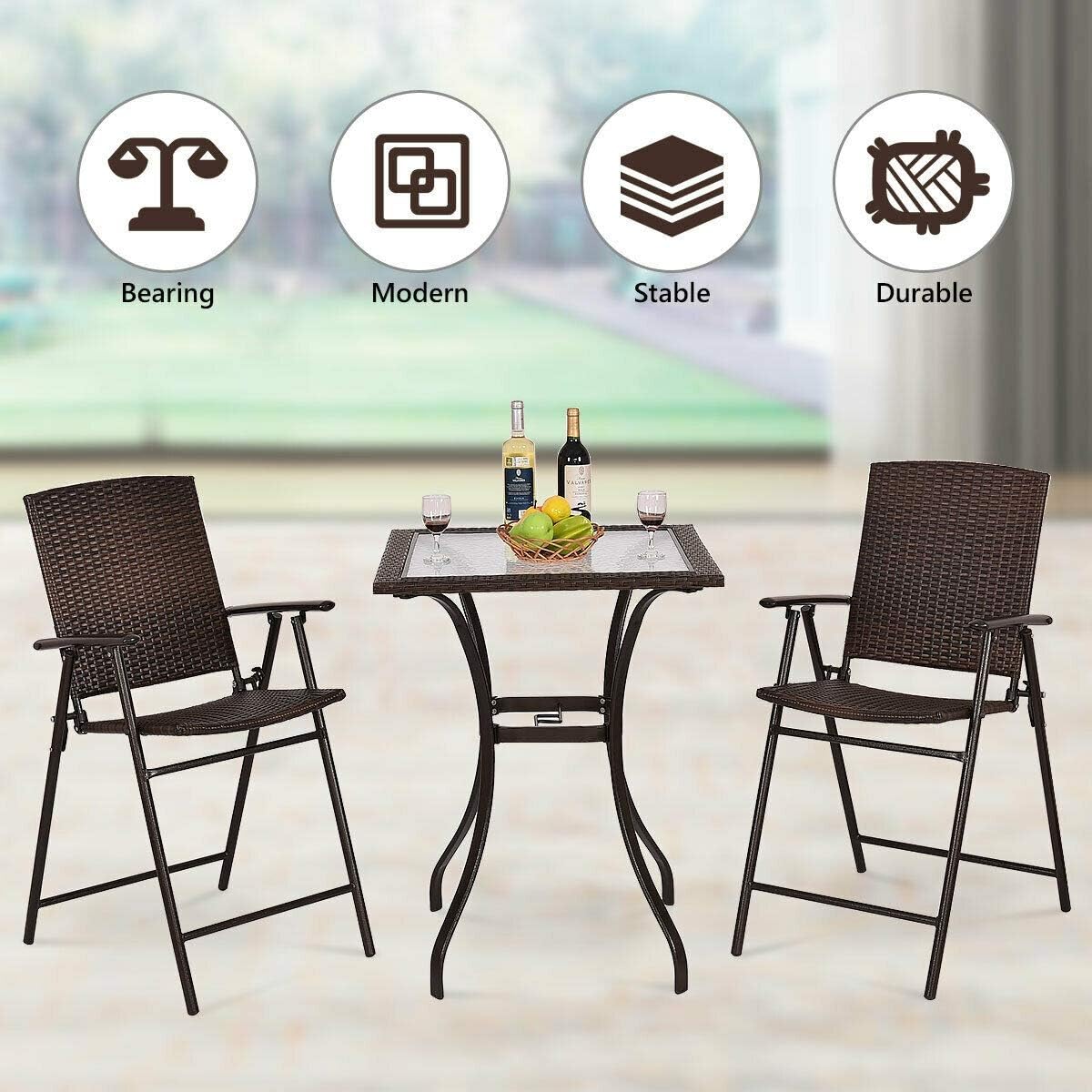 Square Patio Table with Umbrella Hole Outdoor Steel Frame Patio Table Glass Top