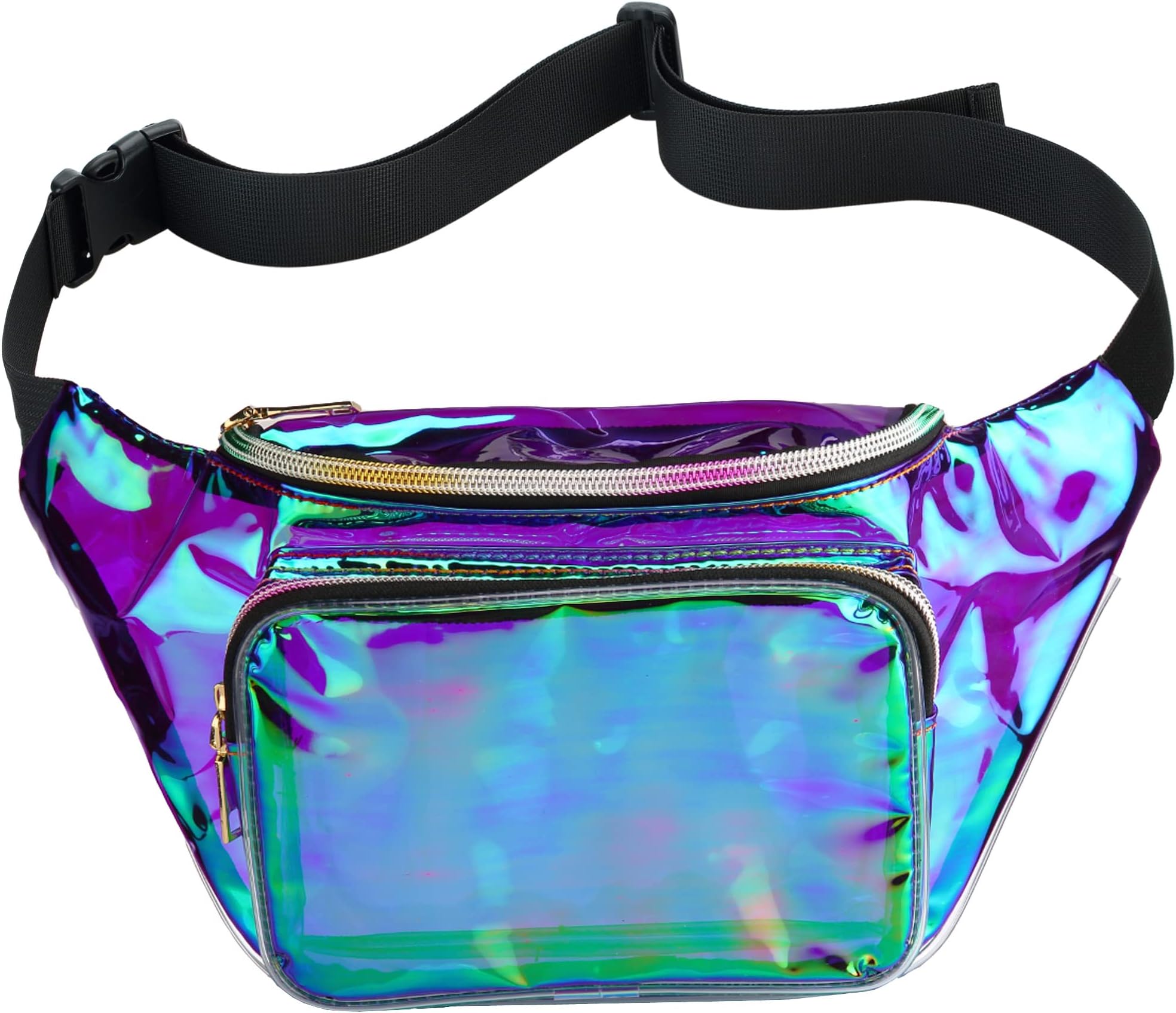 WododoShiny Neon Fanny Bag for Women Rave Festival Hologram Bum Travel Waist Pack (Iridescent Purple)