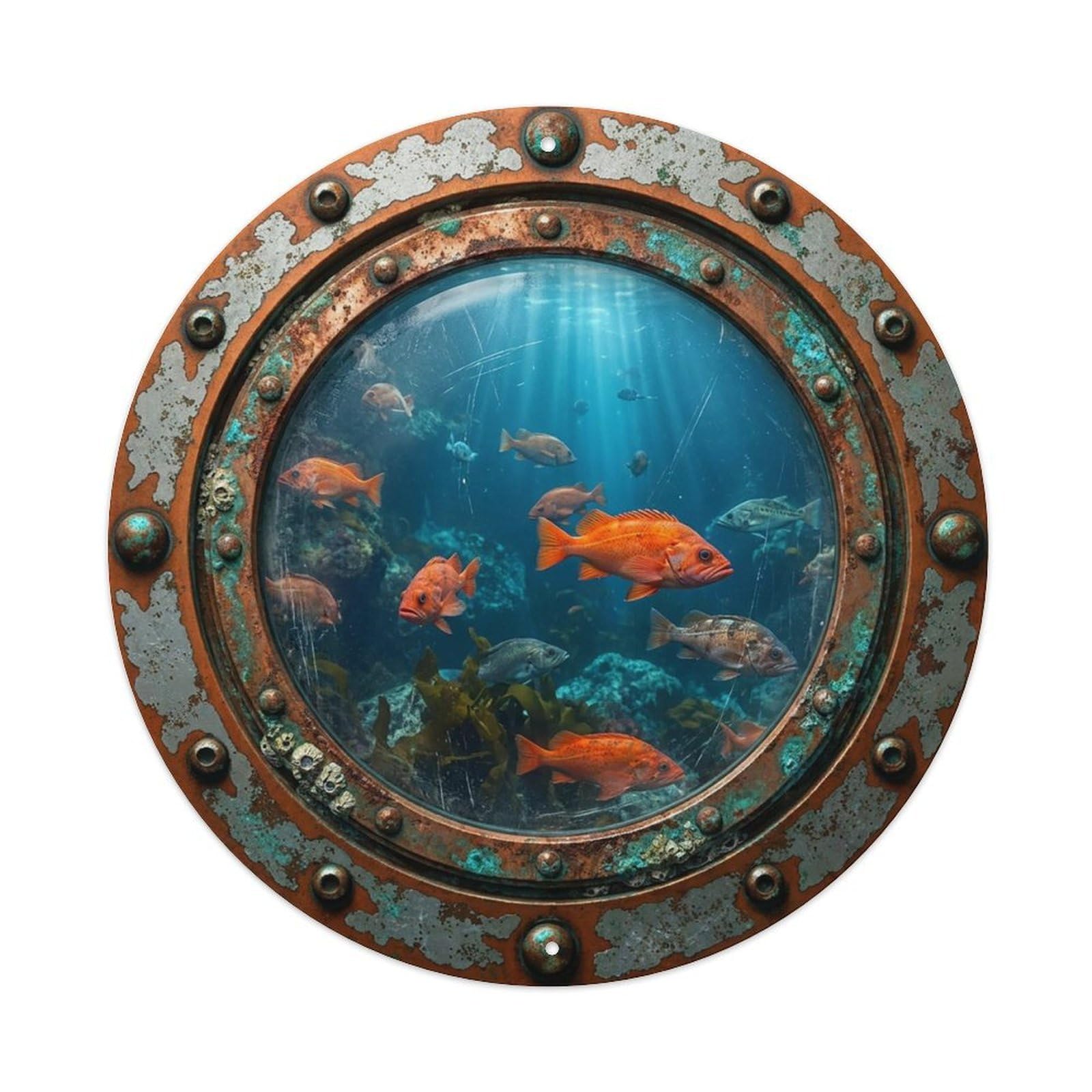 Gead 8X8inch Style Vintage Porthole Redfish Nautical Window View Metal Tin Sign