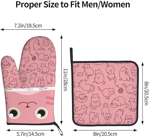 Miniatura 9 de Juego de 2 guantes de horno y soportes para ollas de cactus, resistentes al calor, antideslizantes, para cocinar, hornear, asar a la parrilla,