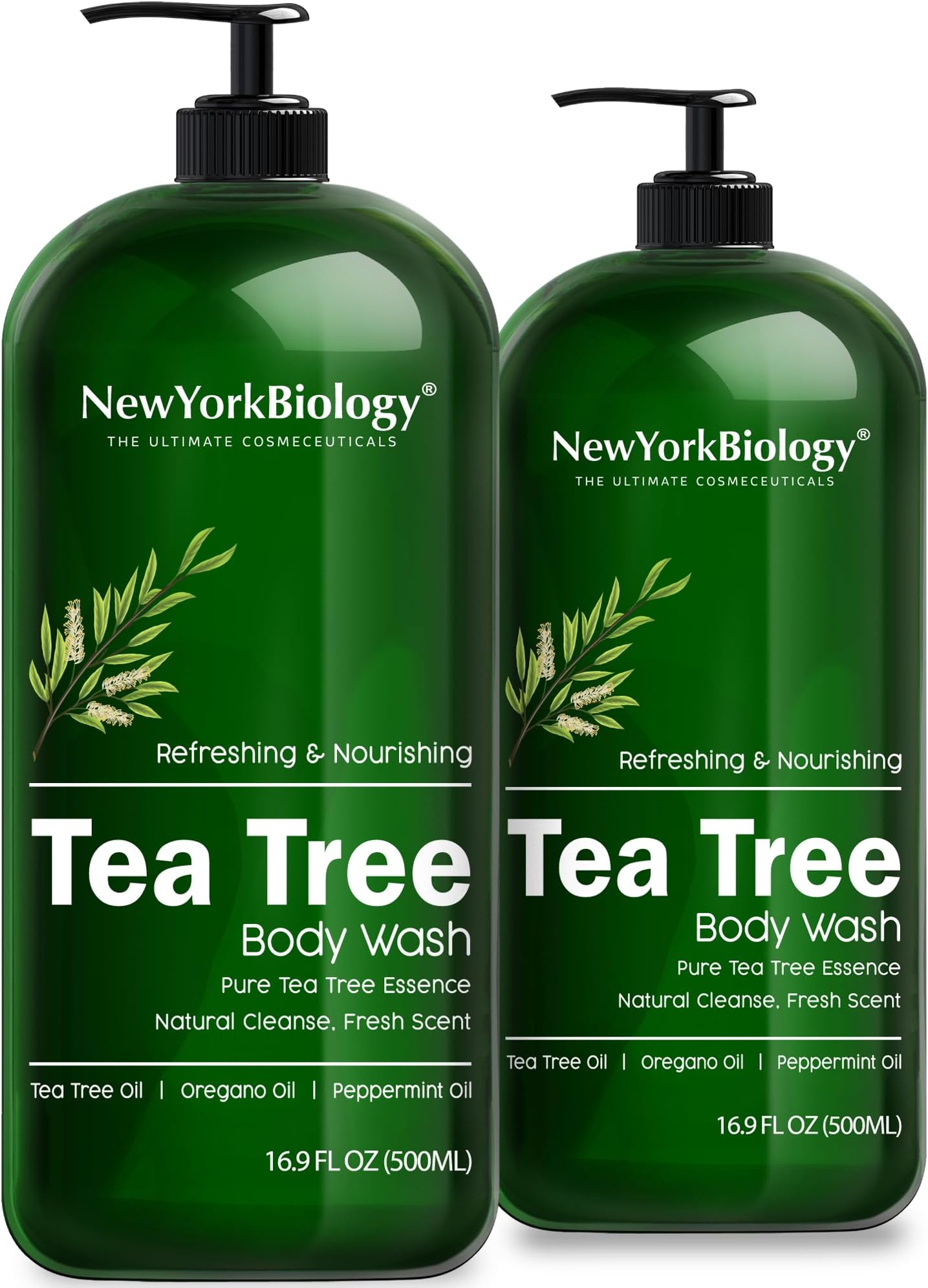New York Biology Tea Tree Body Wash for Men and Women - Moisturizing Body Wash Helps Soothe Itchy Skin, Jock Itch, Athletes Foot, Nail Fungus, Eczema, Body Odor and Ringworm - 16.9 Fl Oz - Pack of 2
