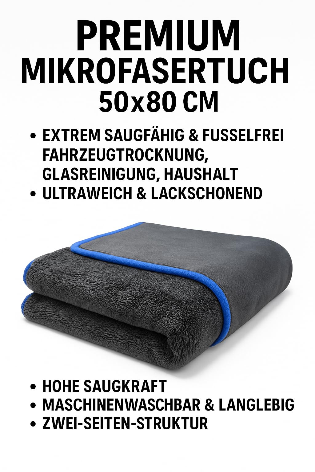 Kemes Sucha ściereczka XXL 90 x 60 cm, bardzo chłonna ściereczka z mikrofibry do samochodu, odporna na zarysowania, do pielęgnacji samochodu i motocykla