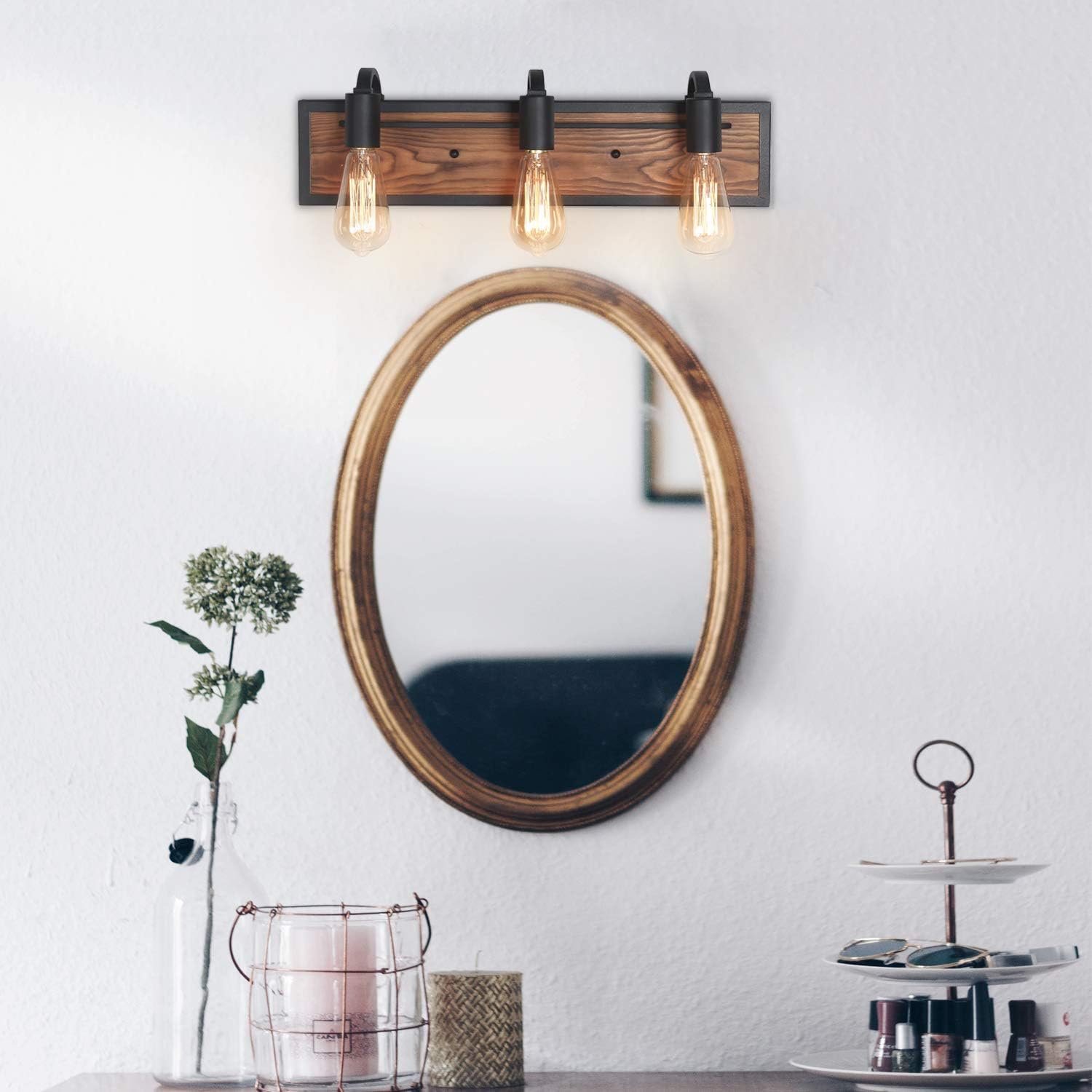 LNC A03440 Bathroom Lighting Fixtures Over Mirror Wooden Farmhouse Vanity Sconce Rustic Wall Lamp