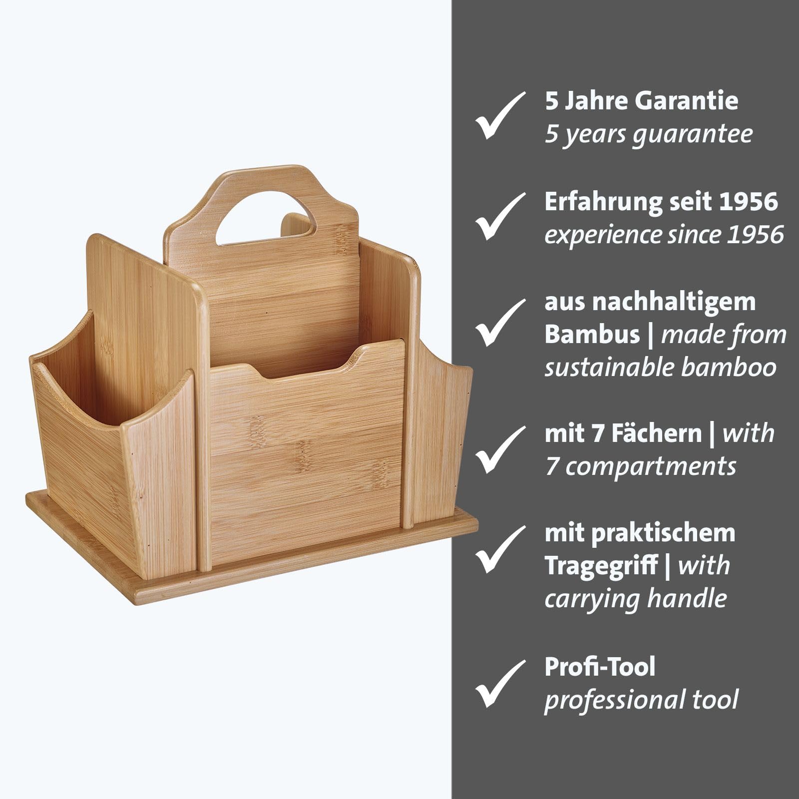 Westmark Tapas + Friends Table Butler - Practical Table Organiser with 7 Compartments, Basket for Cutlery and Napkins, Utensil Holder for Dining Table and Party - Bamboo