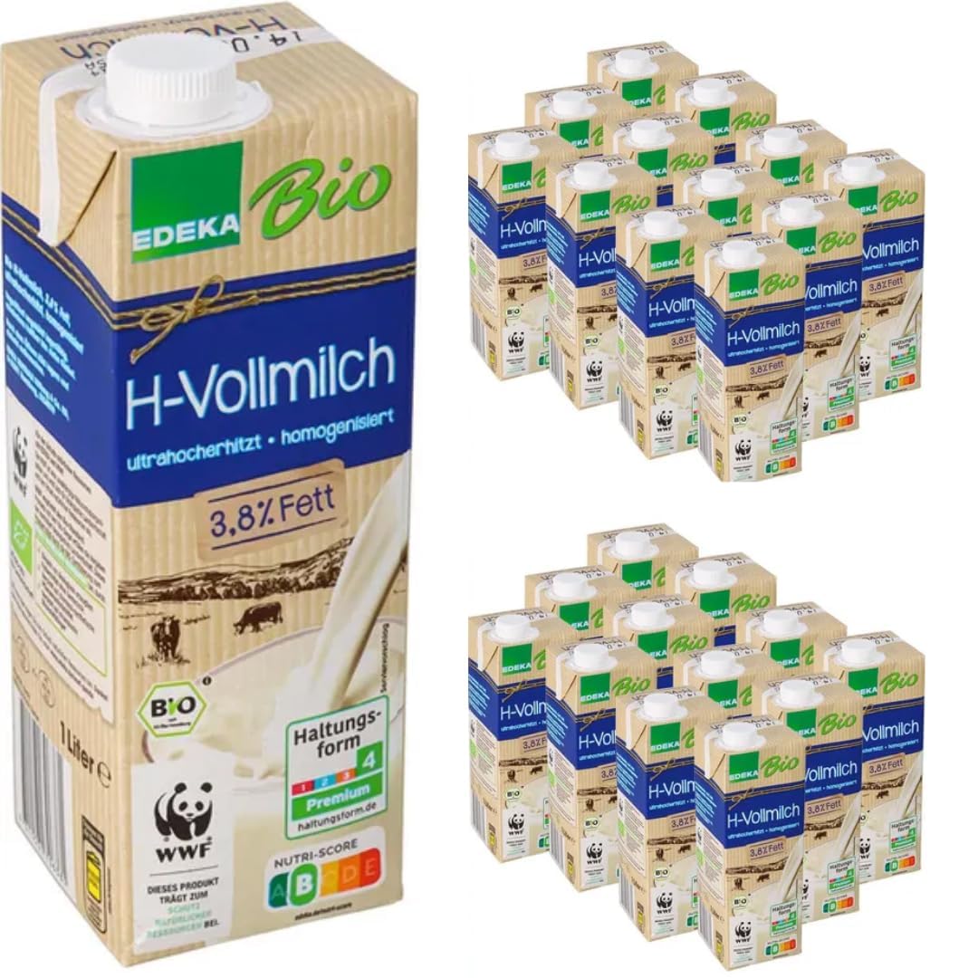 Milch H-Vollmilch 3,8% Fett, Haltbare Milch,je 1 Liter, 24 Stück mit pufai Grocery