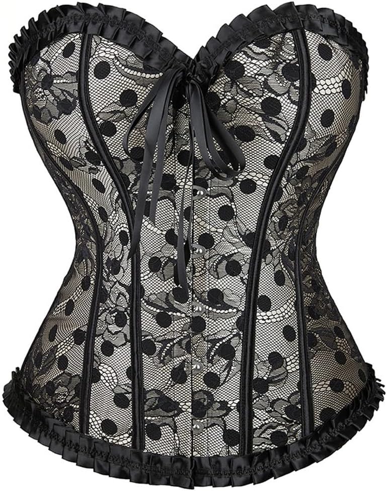 Womens Underwear & Outwear Clothes Overlay Lace & Polka Dot Bustier Corset Top Slimming Body Shapewear