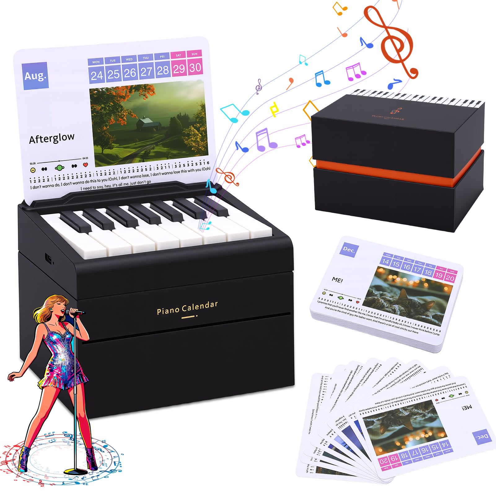 Gugxiom Klavierkalender 2026, Spielbarer Klavier Tischkalender 2026 mit 52 Wochen Notenblätter in 27 Karten, Mini 3D Kalender mit Musik für Weihnachten, Geburtstagsgeschenk (Schwarz)