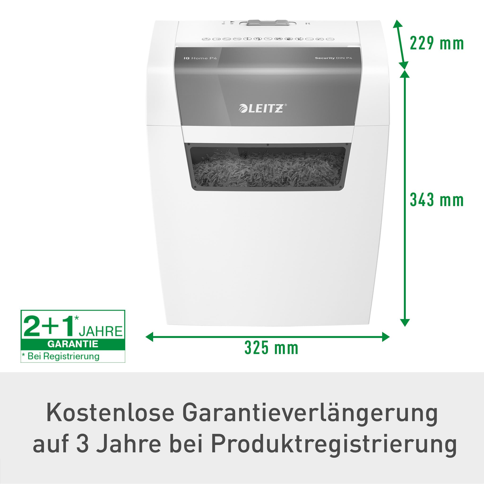 Leitz IQ Home Aktenvernichter, 7-6 Blatt (70-80 g/m²), TÜV+GS zertifiziert, Kleiner Partikelschnitt Schredder, Sicherheitsstufe P4, 15 Liter Behälter, Leise & kompakt für Home Office, Weiß, 80340000