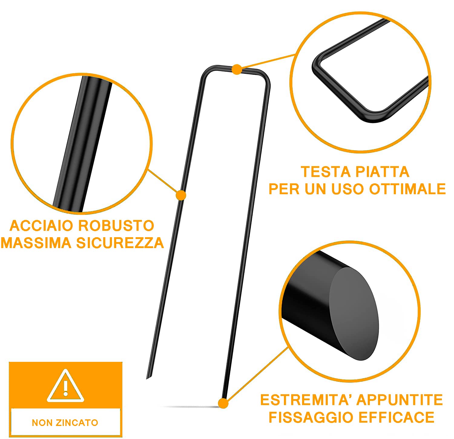 Picchetti In Robusto Acciaio Non Galvanizzato Per Fissaggio Telo Pacciamatura Recinzione Giardino Erba Sintetica Ancoraggio Prato Rete Lunghezza 150 mm, 25 mm di Larghezza, Ø 3 mm (1000 Picchetti)