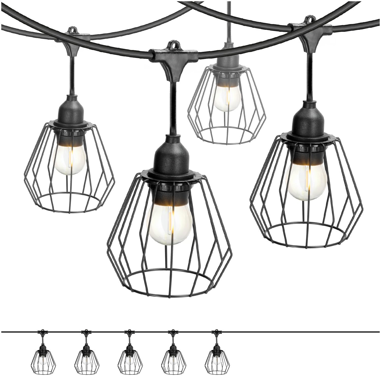 Crete zestaw girlandy ogrodowej 5 m + kabel 10 m + 5 x abażur girlanda z żarówkami, łańcuch świetlny do użytku na zewnątrz i wewnątrz (girlanda 5 m + kabel 10 m + 5 x klosz lampy D1 + 5 x żarówka)