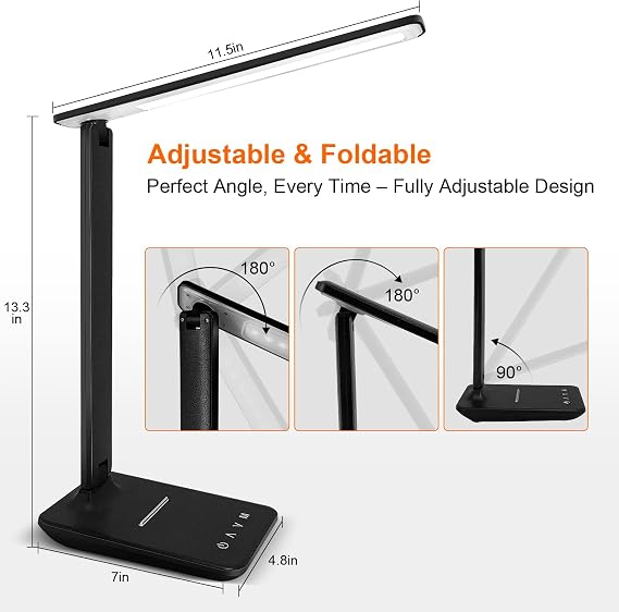 LED Desk Lamp for Office Home, 500LM Bright Touch Control USB Charging Port