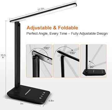 LED Desk Lamp for Office Home, 500LM Bright Touch Control USB Charging Port