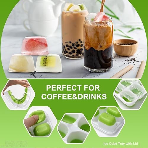 Miniatura 3 de Bandeja para cubitos de hielo con tapa, fácil liberación, 14 hielos, bandeja de silicona para cubitos de hielo con tapa extraíble resistente a