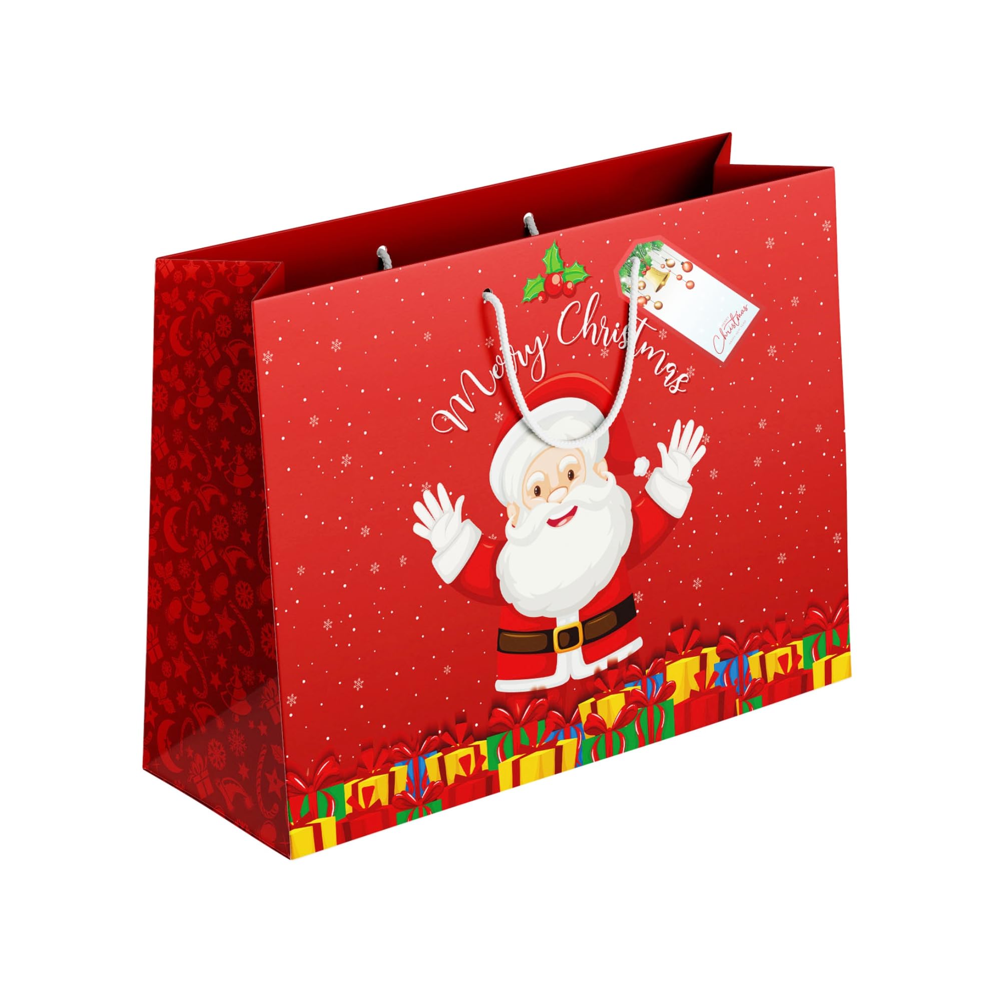 Gift Bags Large Size - Paper Bags for Gifting - Return Gift Bags - Big Bags for Birthday Kids Party Wedding Christmas – Pack of 5 (Purple, Pink & Multicolor, 14 L x10.5 H x4 W inch) (santa-large, 1 count (Pack of 5))