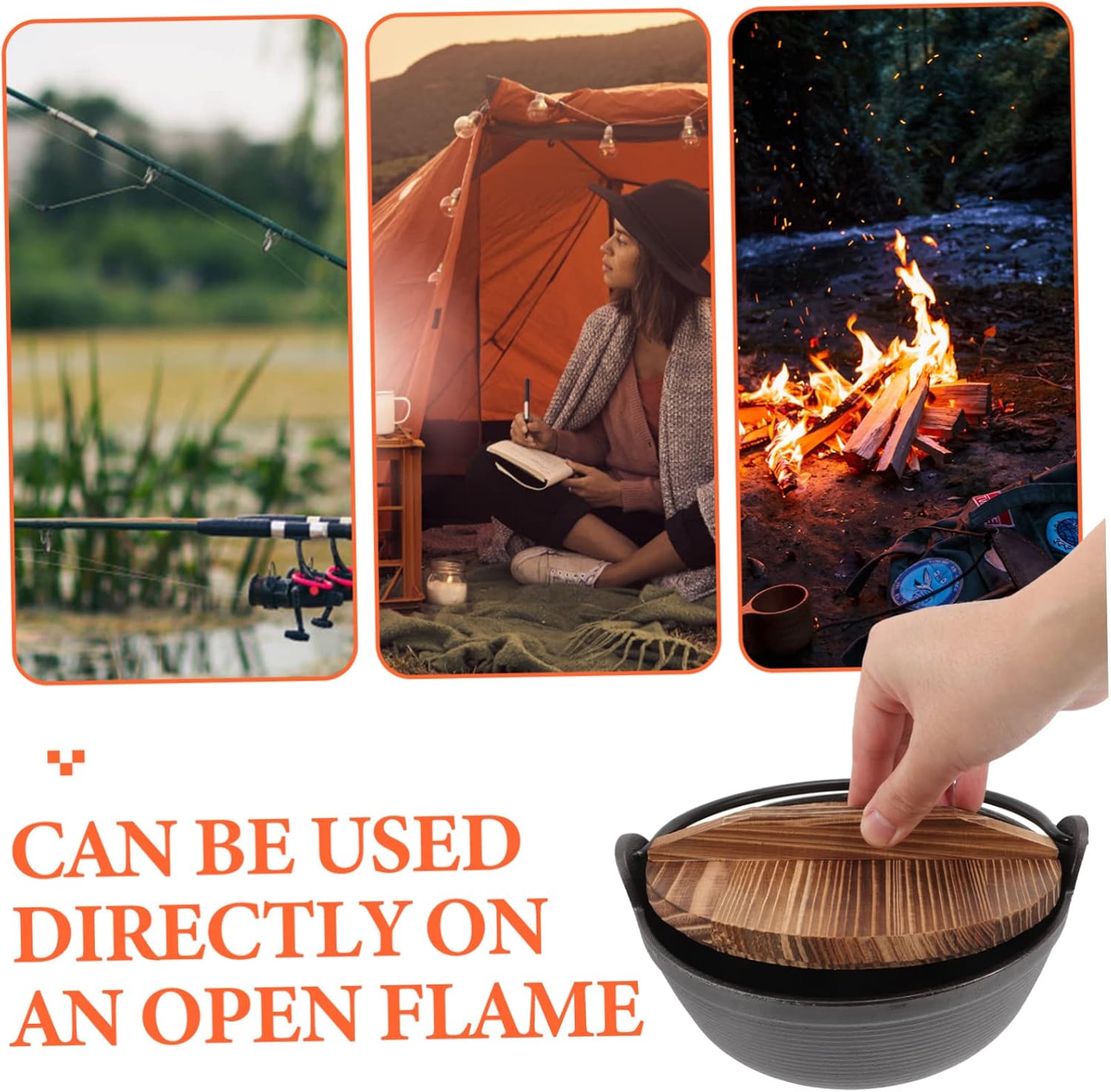 Mikinona Stew Pot Soup Pot Cast Iron Cookware Japanese Non-coated Saucepan Handle for Camping