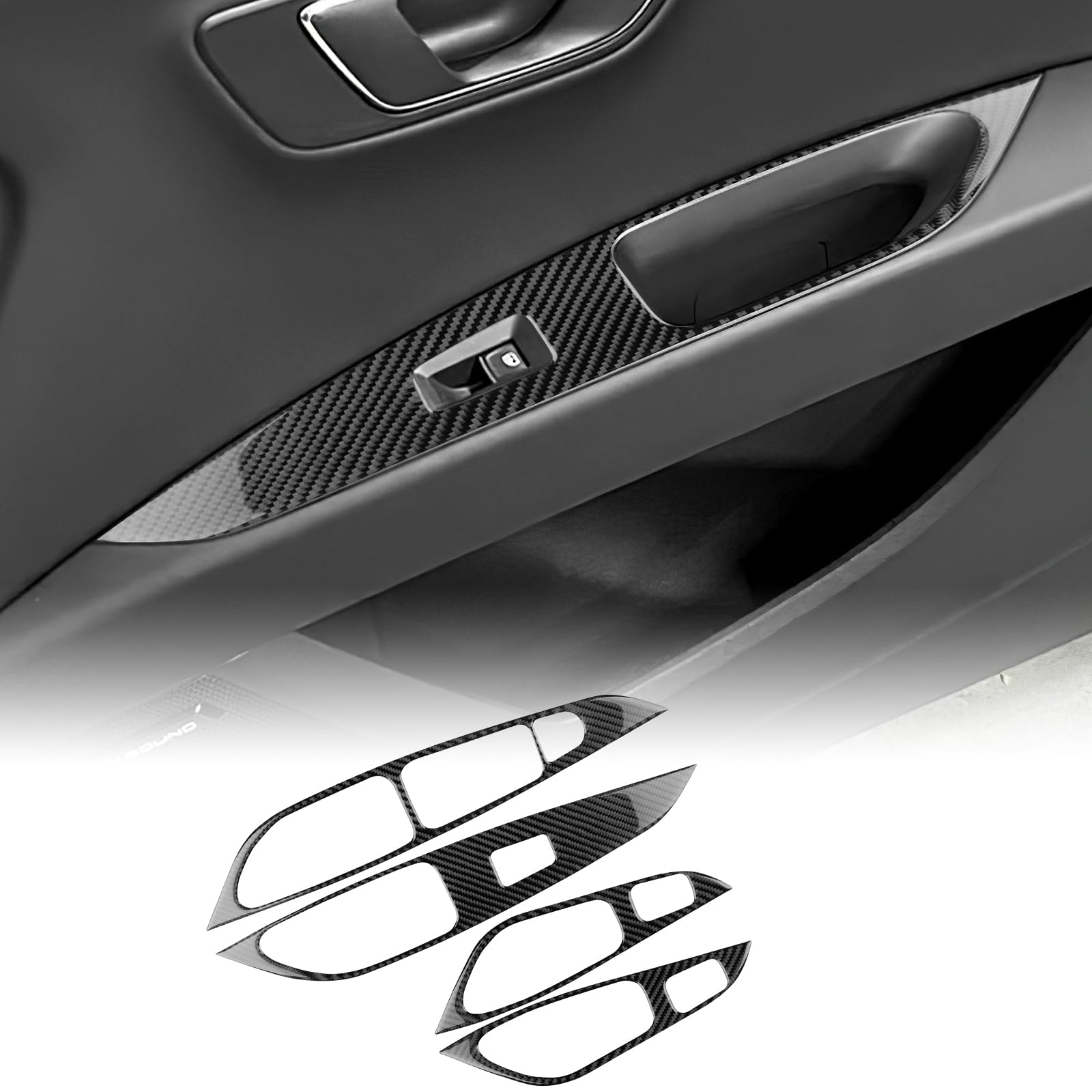 KUNGKIC Für Seat Leon MK3 2013-2020 Innentür Auto Bedienfeld Fensterglas Hebe Schalter Konsole Abdeckung Kohlefaser Aufkleber Dekorative Innenbereich Zubehör,Geschenk (Schwarz)