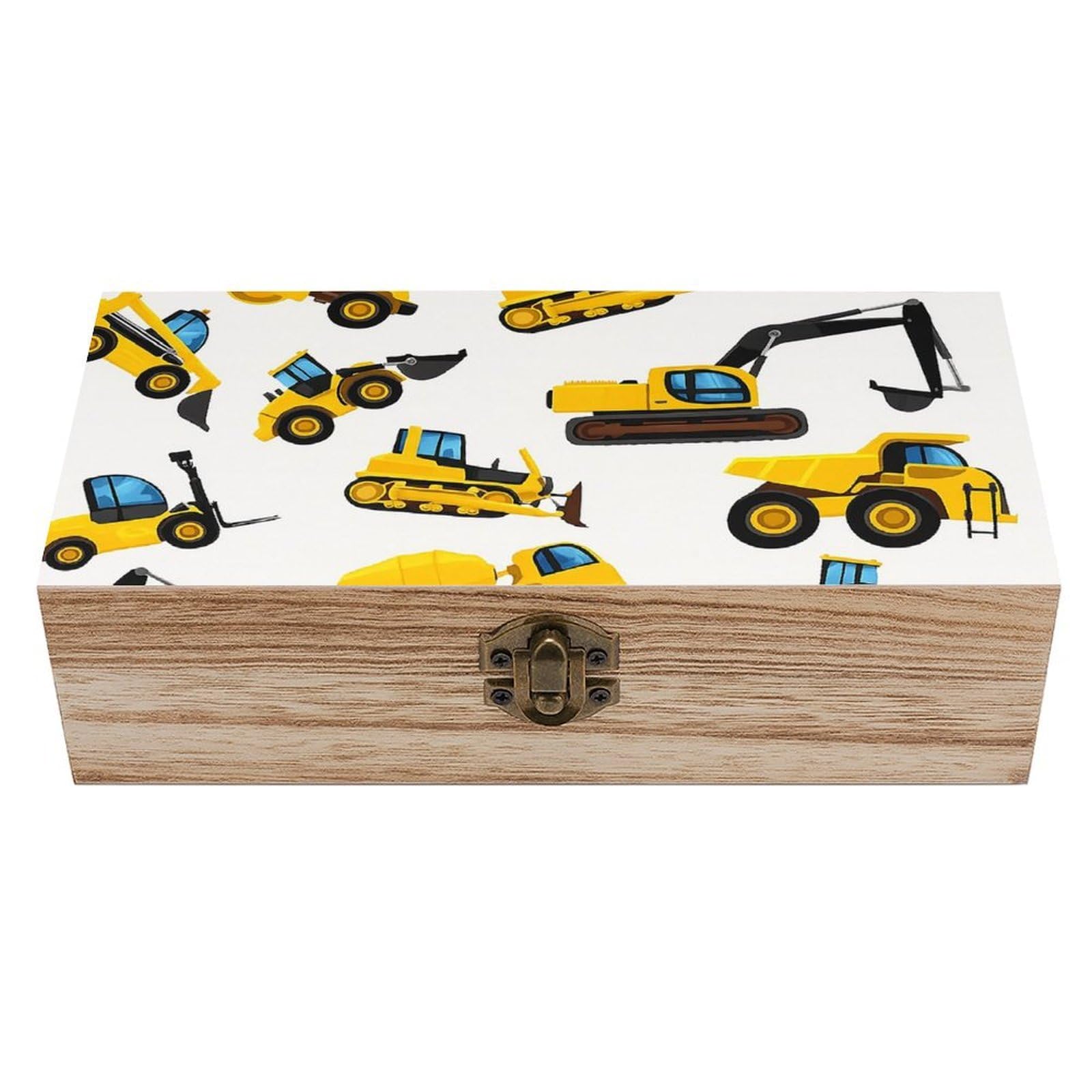 SMAZDFXX Yellow Construction Truck Wooden Storage Box Multipurpose Decorative Box for Jewelry Photo Home Decor