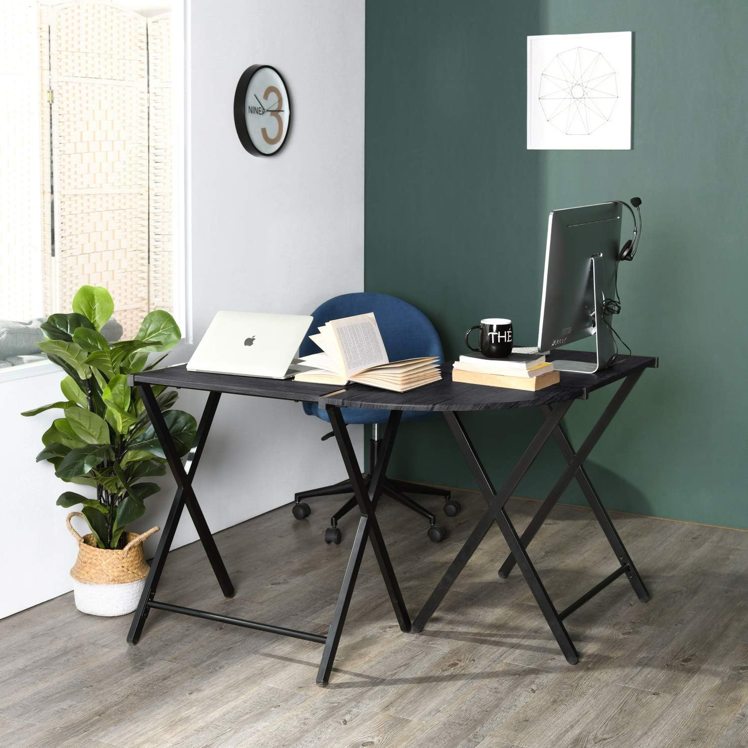 Homy Casa Store L Shaped, Metal and Wood Corner, Industrial