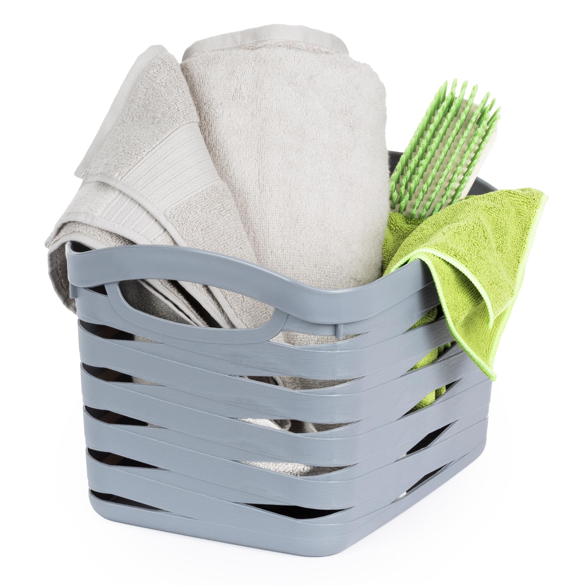 Livivo Grey Large Plastic Storage Basket - Kaari - Weaved Bpa Free Organiser Box With Handles & Breathable Design - Multipurpose Home Storage Bin For Kitchen, Bathroom, Bedroom & Office (Large, 22L)