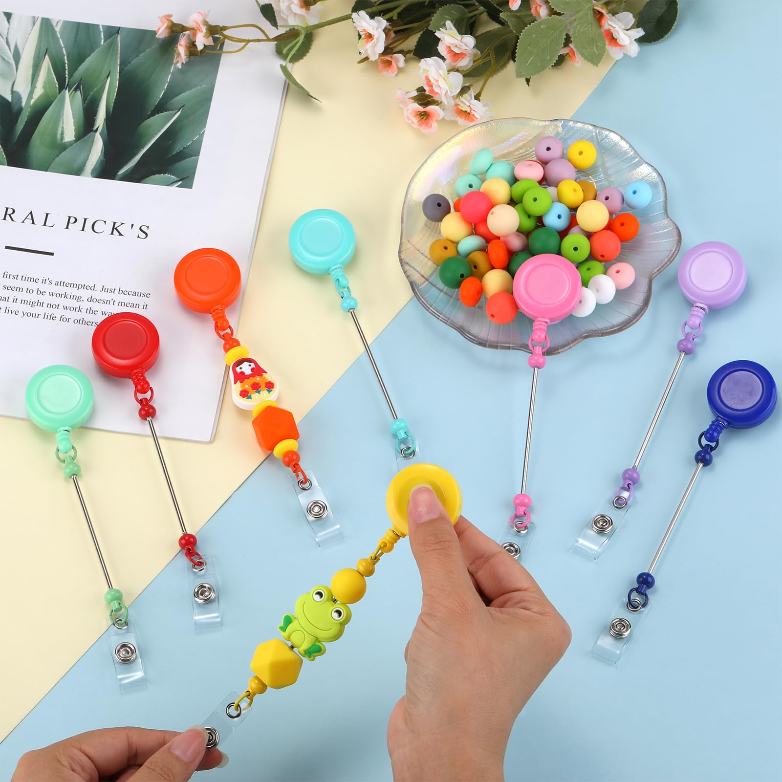 WEWAYSMILE 8pcs Silicone Bead Retractable Badge Holders, Retractable Nursing ID Badge Reels, Cute Lanyard Clip for Nurses Doctor Medical Studen Work Gifts (Mixed Colors) - Image 3