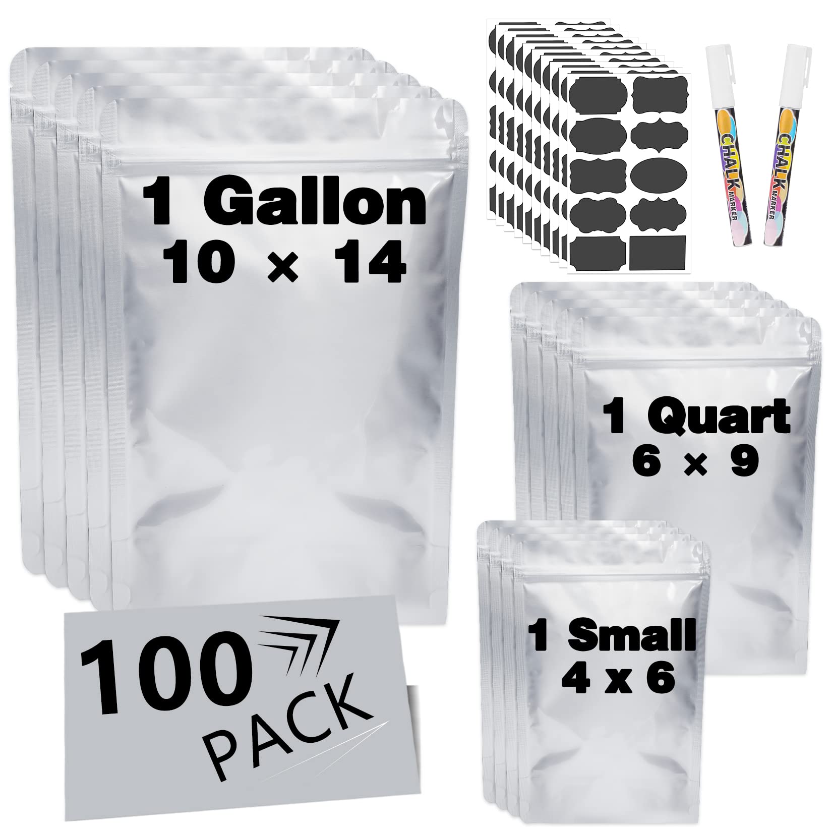 Buy 100 PC 6''x9'' 4''x6'' 10''x14" Mylar Bags for Food Storage, Small